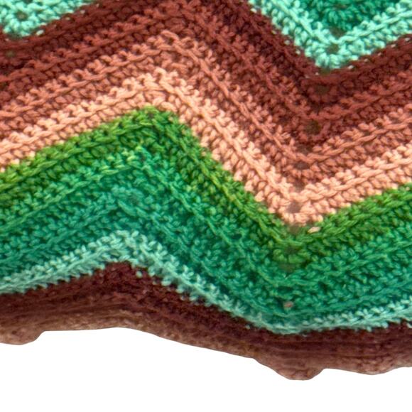 Vintage Handmade Afghan Crochet Blanket Green Mauve Ivory Granny Chevron 68x86 - Picture 3 of 9